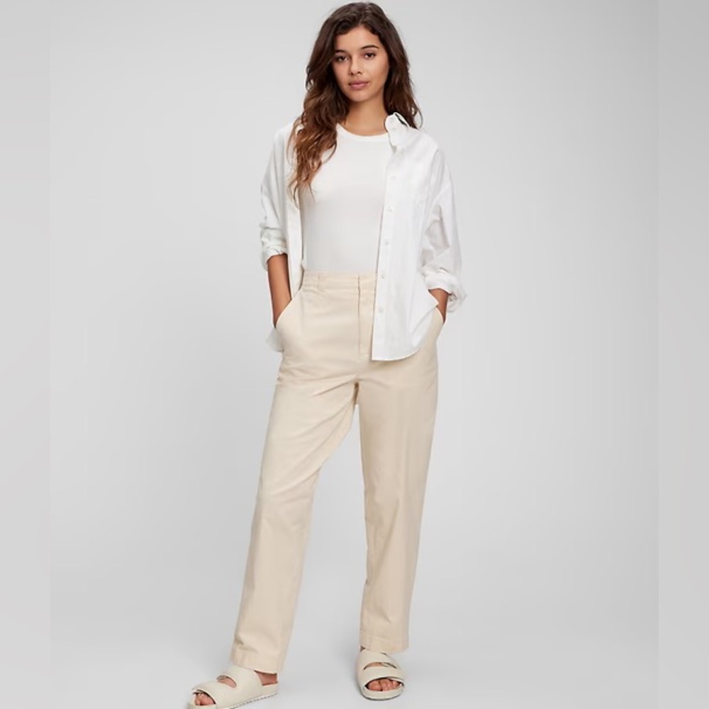 gap mid rise straight up khaki - birch beige